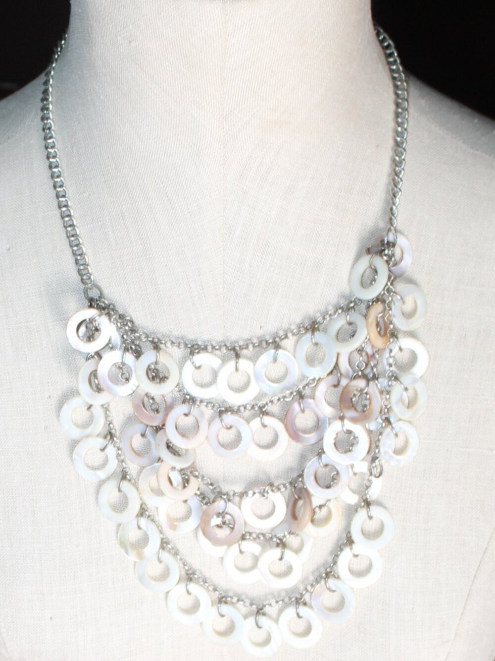 Chico's 3 Layer MOP Circle Dangle 20" Necklace